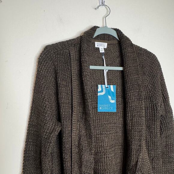 Market & Spruce Tabatha Waffle Knit Cocoon Cardigan Brown Sweater NWT Size XS - Picture 3 of 8
